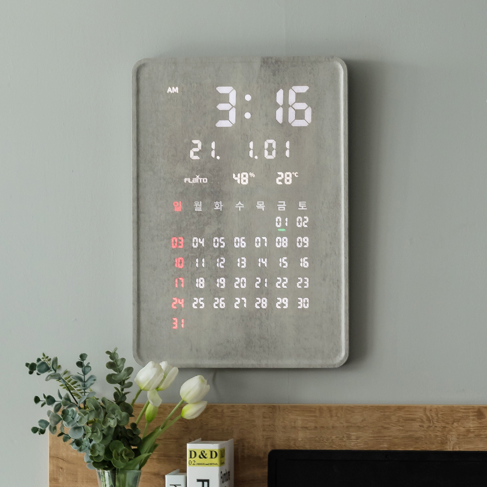 플라이토 그랜더 캘린더 전자달력 인테리어 LED 벽시계 35cm