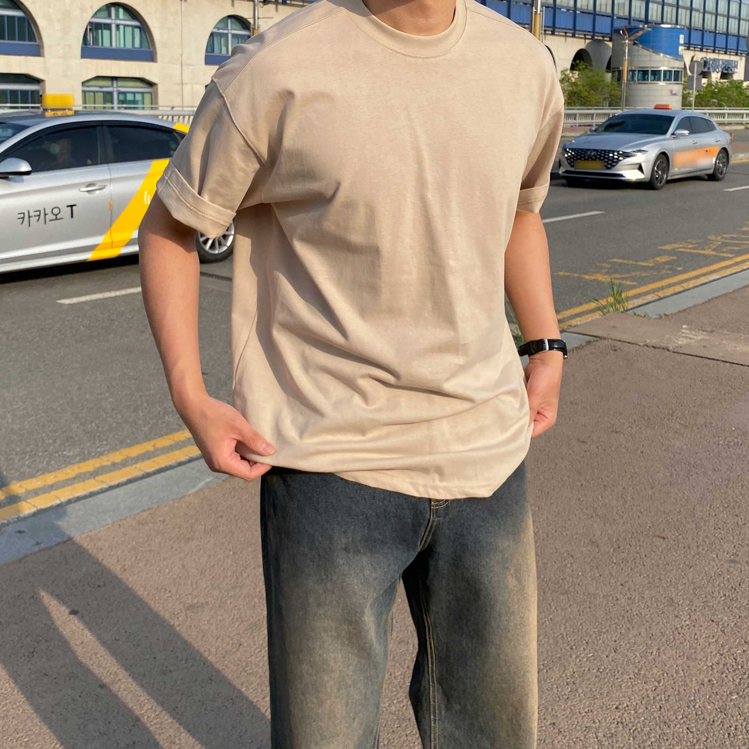 절개반팔 어깨넓어보이는반팔 안비치는흰티 두꺼운반팔 - 상세 이미지 3