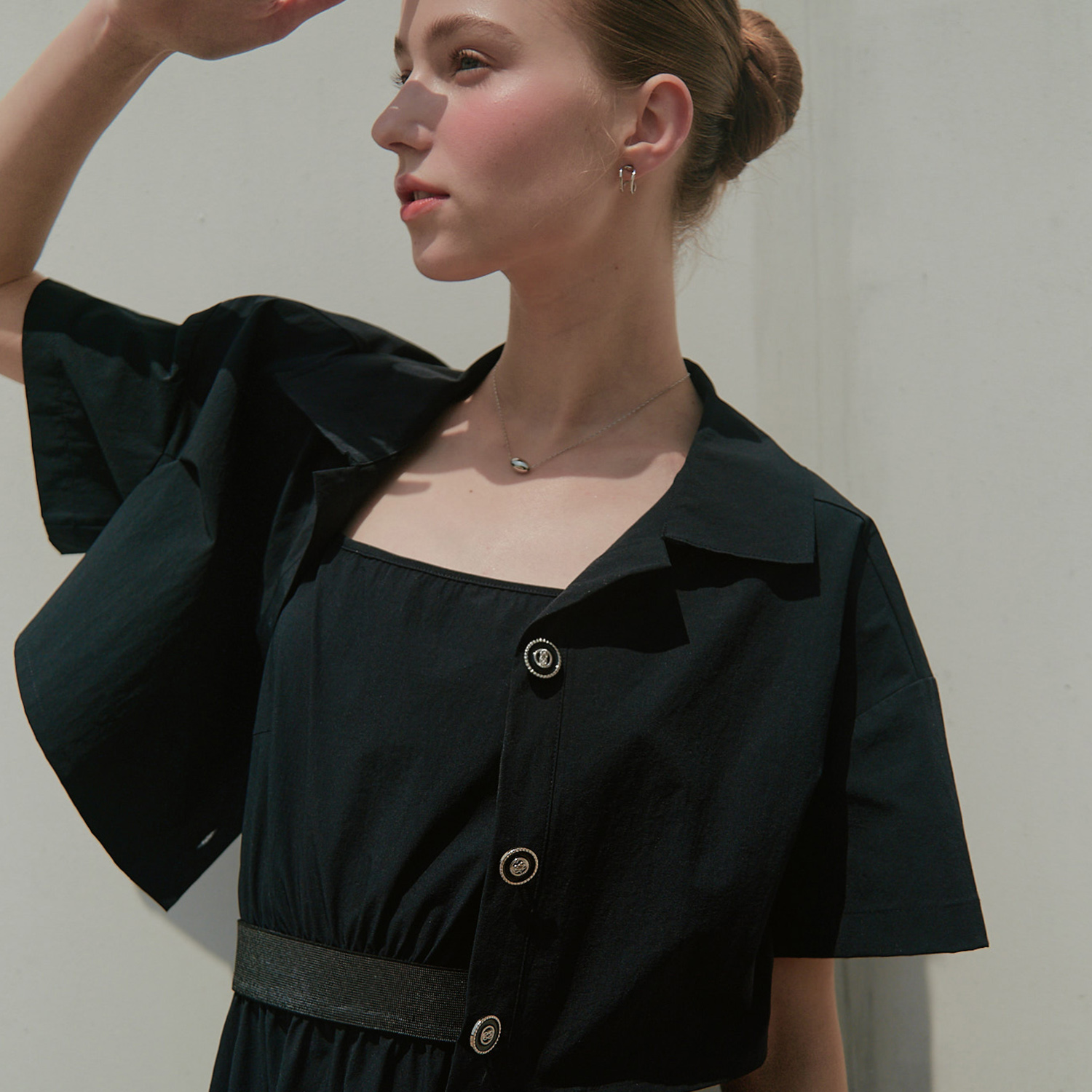 [제로스트릿]셀린 크롭 반팔 자켓 CELINE CROP JACKET / NAVY - 상세 이미지 3