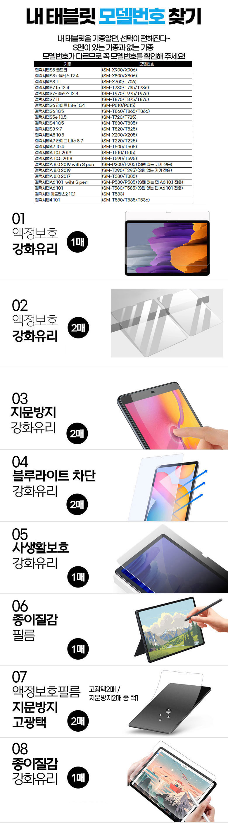 삼성 갤럭시탭 S9 FE 플러스 갤럭시탭 S10+ S9+ 갤럭시탭 S8+ 갤럭시탭 S7+ S7FE 공용 액정보호필름 강화유리 1매 판매처 상세 정보 이미지 3