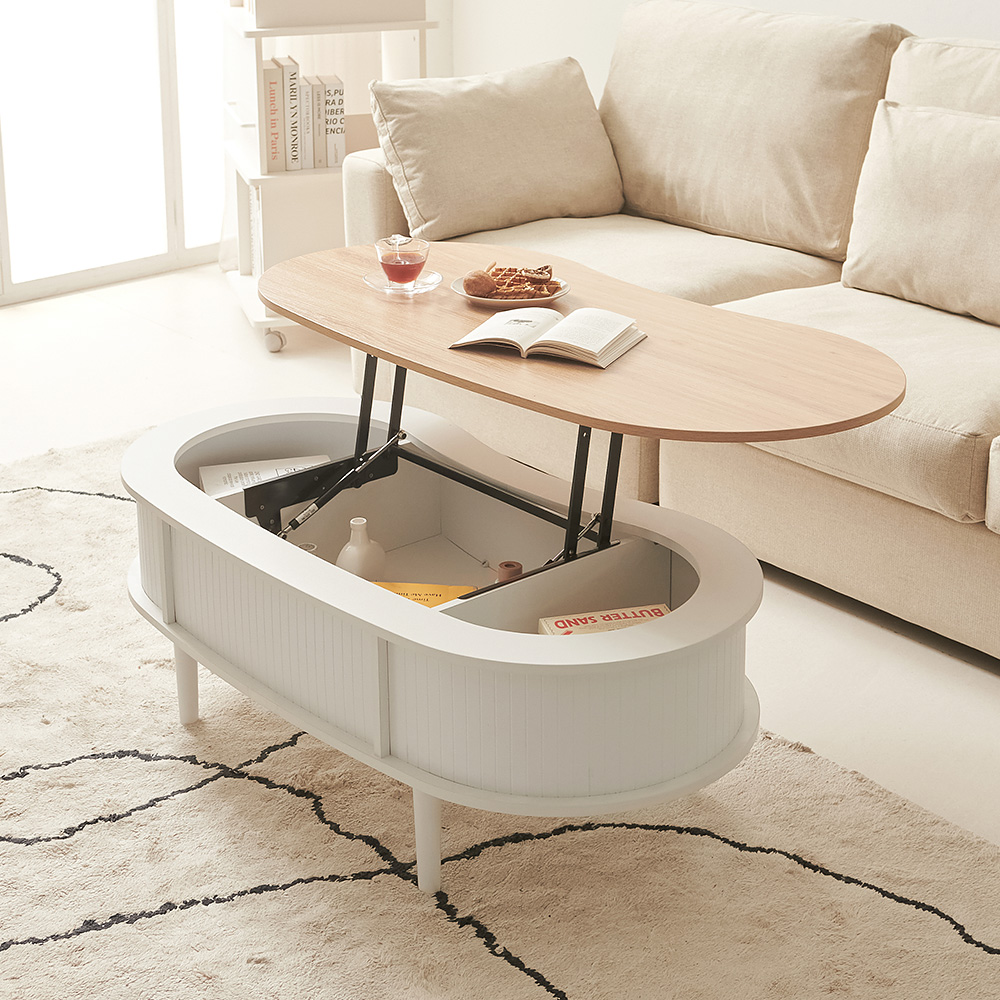 보루네오 화이트 원목 리프트업 거실 소파 테이블 1200 GNC001C