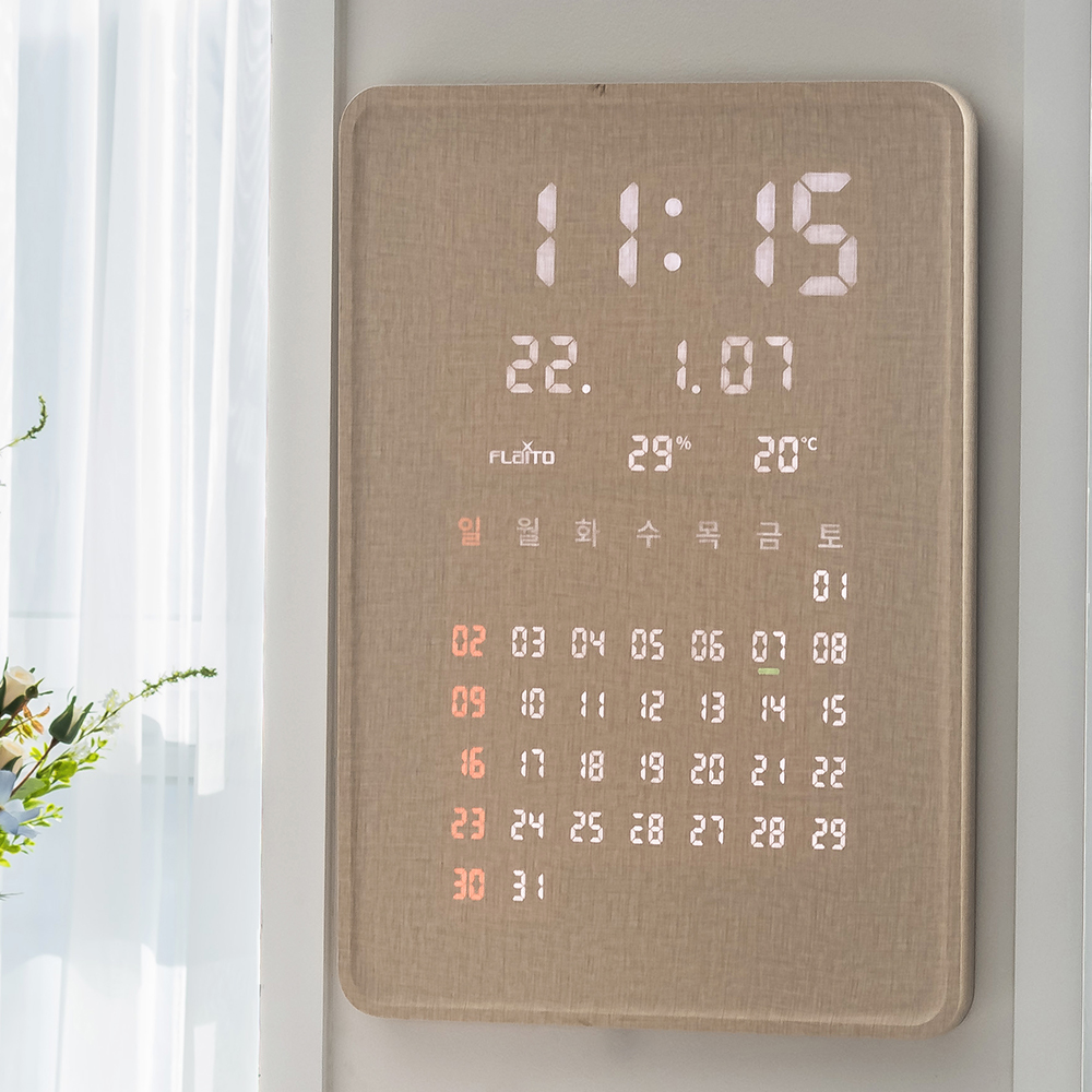 플라이토 그랜더 캘린더 전자달력 인테리어 LED 벽시계 35cm