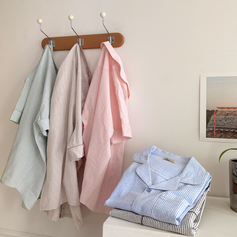 치크 반팔 스트라이프 커플잠옷 파자마 5color - 상세 이미지 5
