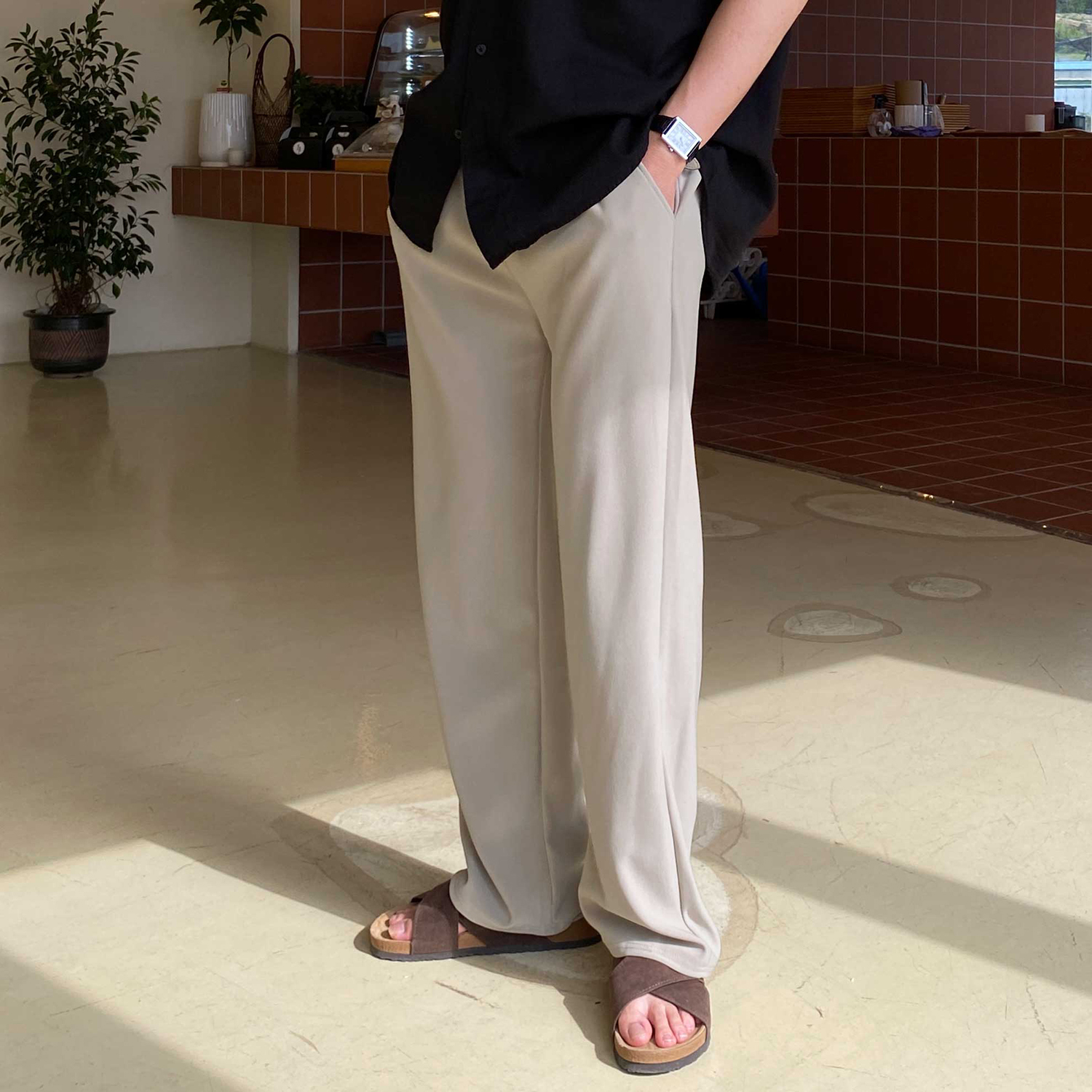 1+1 투턱슬랙스 벌룬팬츠 남자와이드팬츠 남자통바지 구김없는바지 - 상세 이미지 2