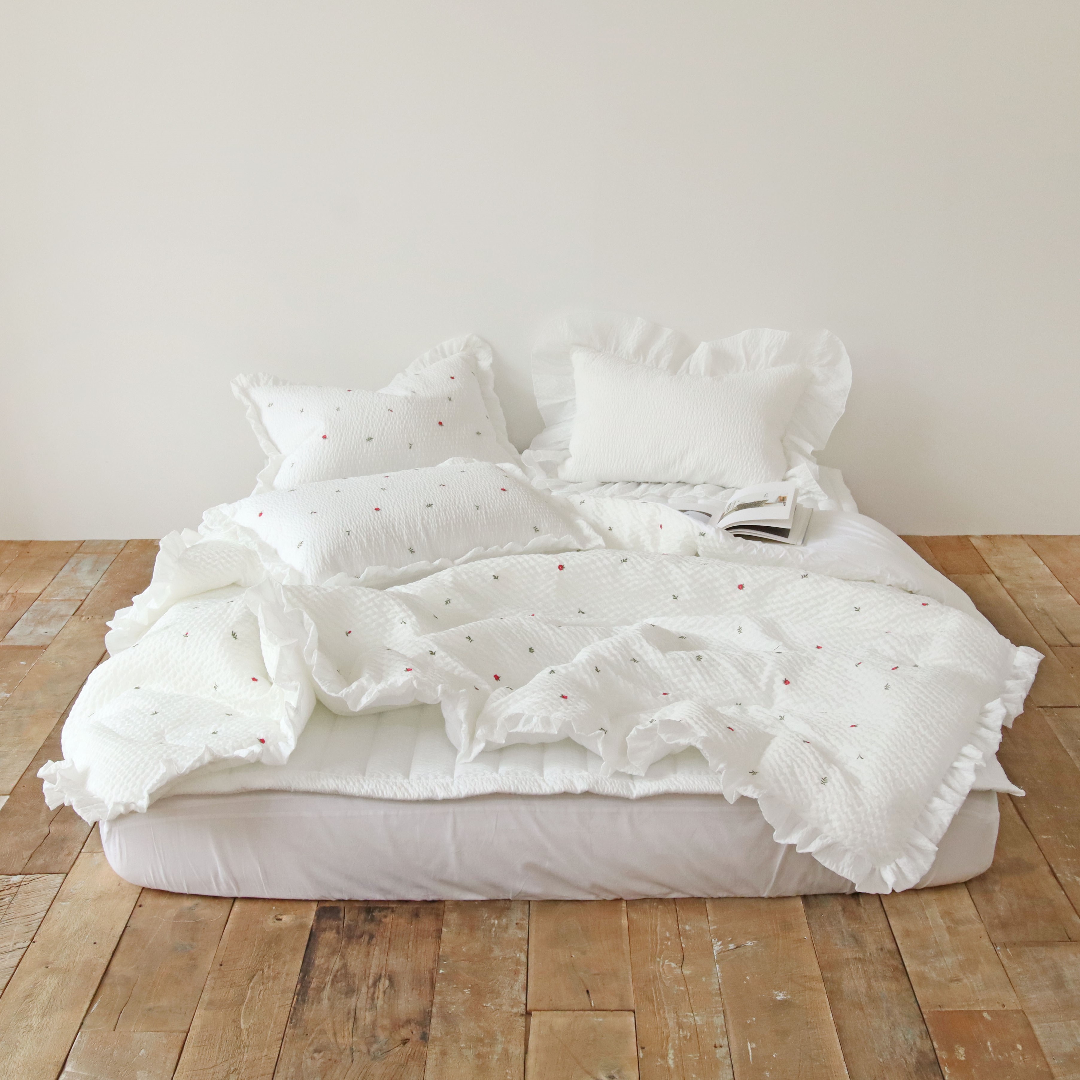 라비앙로즈 자수 에어워싱 시어서커 항균솜 여름 차렵 이불 SS