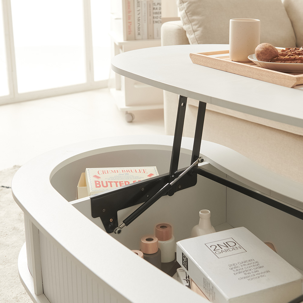 보루네오 화이트 원목 리프트업 거실 소파 테이블 1200 GNC001C