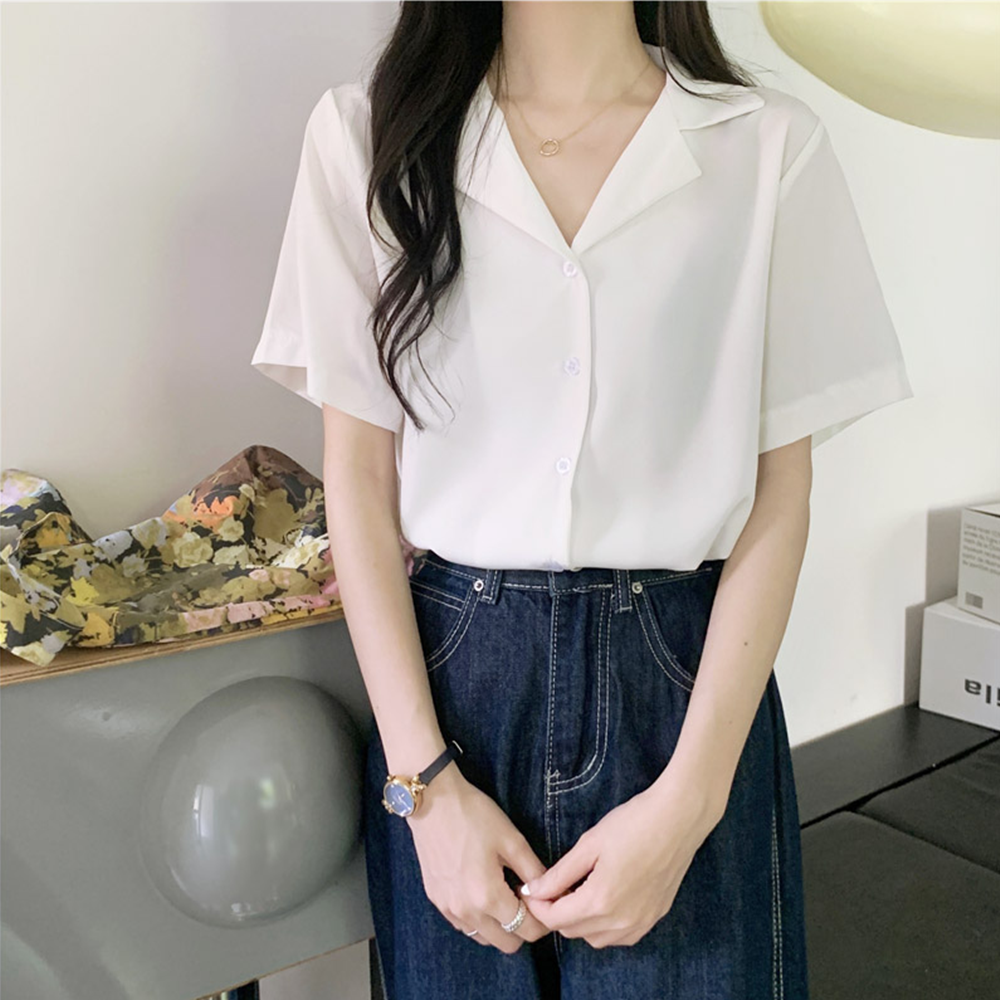 증명사진블라우스 결혼식 여권 면접용 흰 반팔 카라 블라우스 이미지 1