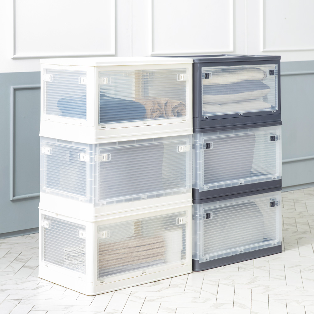 접이식 폴딩리빙박스 84리터 투명 5면개방, 다용도수납장, 옷수납정리함