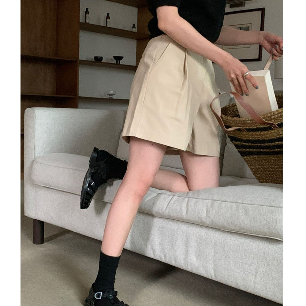 오버무드 여성 여름 신상 원핀턱 슬랙스 반팬츠 3부 A라인 코튼 면 반바지 6color - 상세 이미지 5