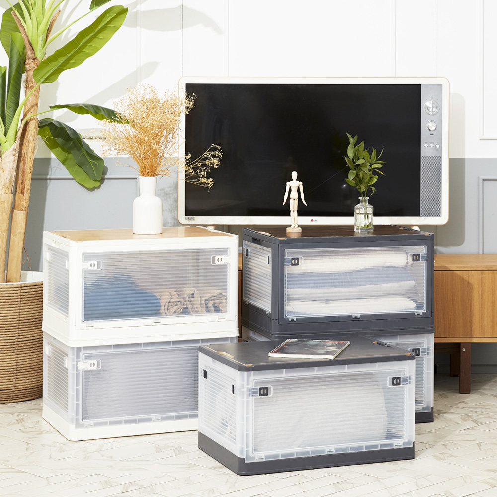 접이식 폴딩리빙박스 84리터 투명 5면개방, 다용도수납장, 옷수납정리함