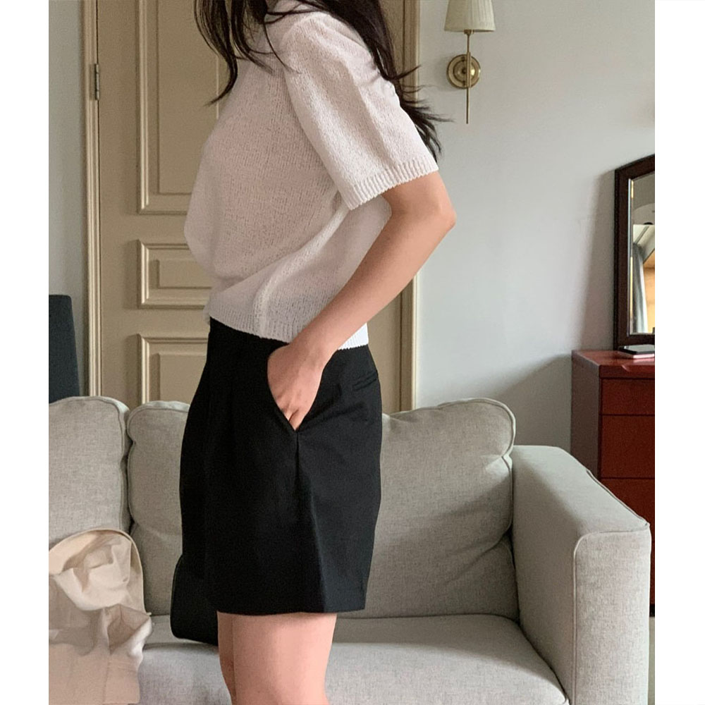 오버무드 여성 여름 신상 원핀턱 슬랙스 반팬츠 3부 A라인 코튼 면 반바지 6color - 상세 이미지 4