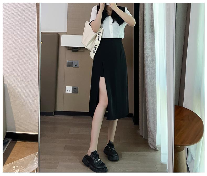 옆트임 A라인 블랙 뱃살커버 속바지 스커트 햅번스커트 이미지 3