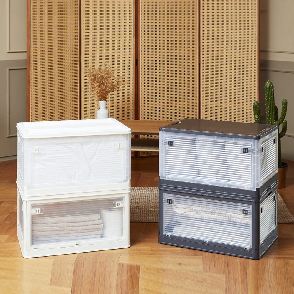 접이식 폴딩리빙박스 84리터 투명 5면개방, 다용도수납장, 옷수납정리함