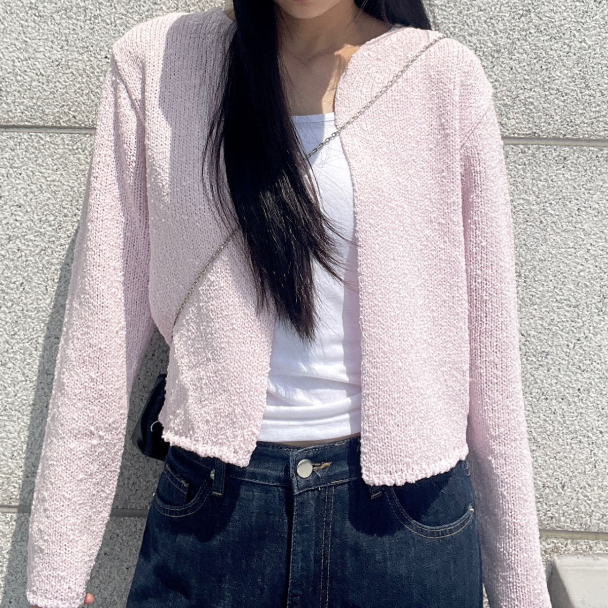 [마지막수량/당일발송] 부클 후크 가디건 (5 color) 여자 봄 여름 부드러운 루즈 박시 도톰 볼레로 블랙 핑크 뜨개 니트 상세 이미지 17