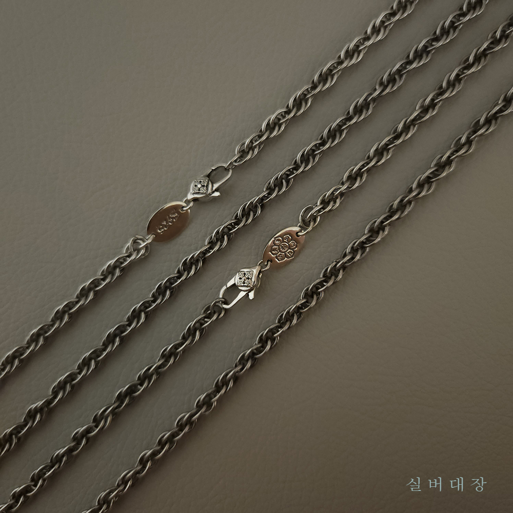 5.2mm 925 올실버 빈티지 엔틱 로프 체인 줄 레이어드 은 목걸이 - 상세 이미지 3