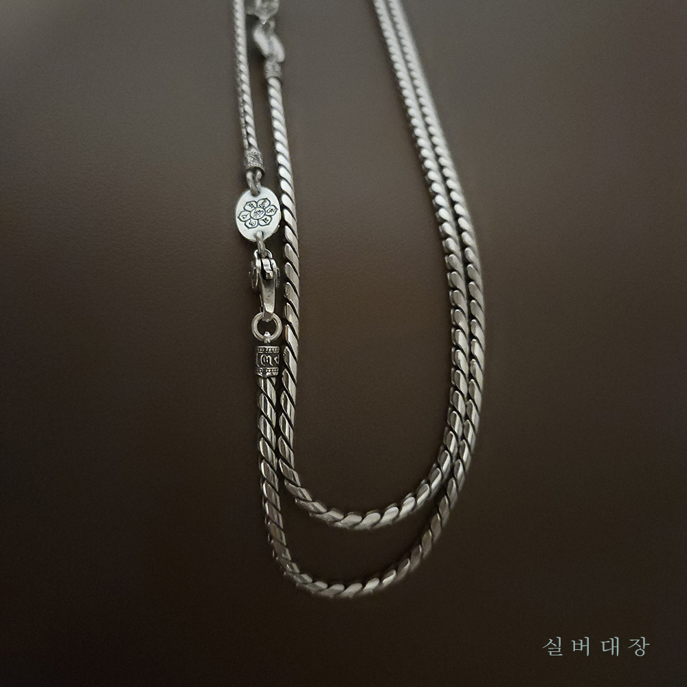 3mm 실버 925 은 남자 여자 패션 레이어드 뱀줄 순은 목걸이 - 상세 이미지 4