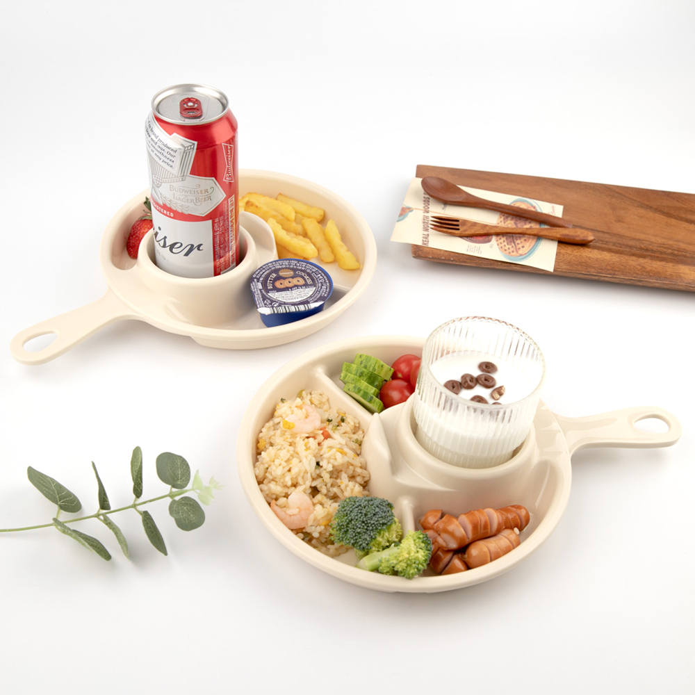 원형 4칸 손잡이 나눔 접시 앞접시 혼술 혼밥 플레이팅 식판