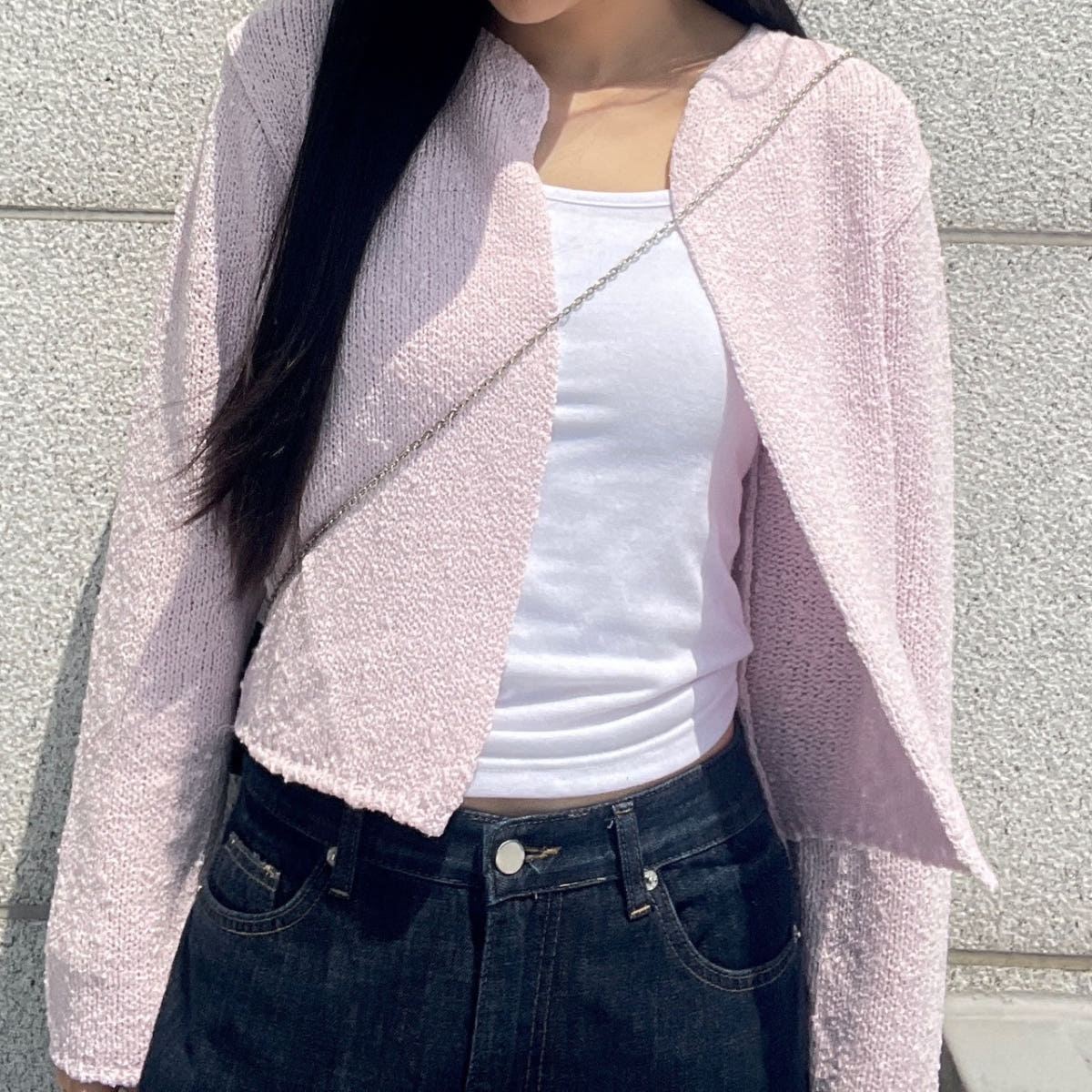 [마지막수량/당일발송] 부클 후크 가디건 (5 color) 여자 봄 여름 부드러운 루즈 박시 도톰 볼레로 블랙 핑크 뜨개 니트 상세 이미지 15