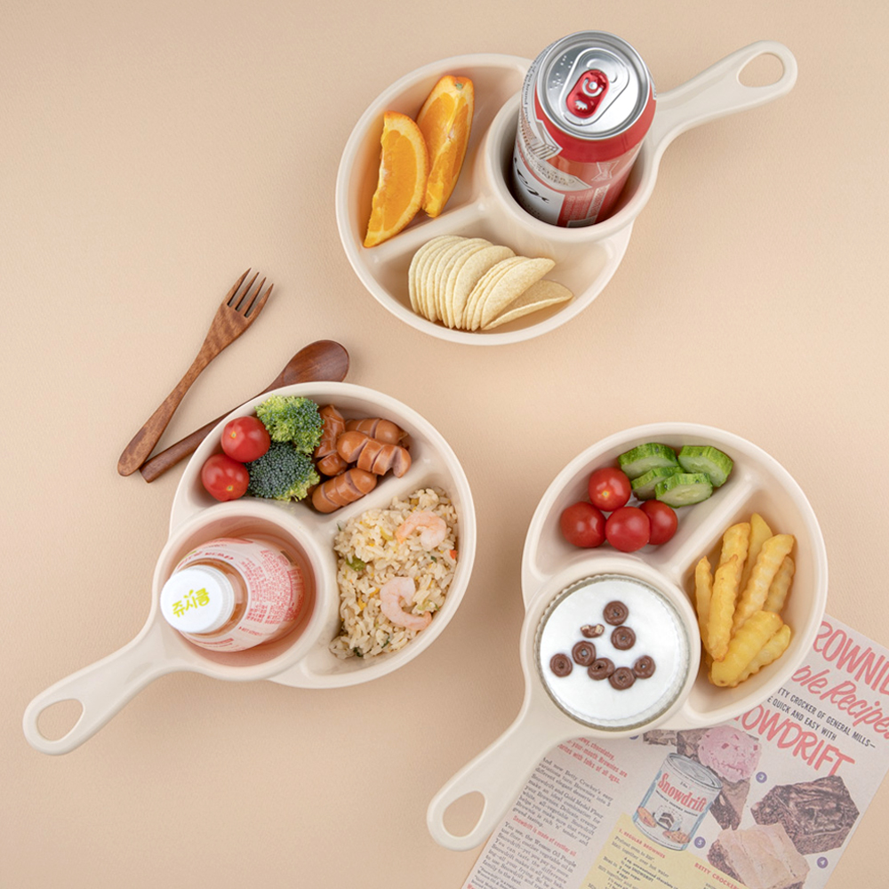 원형3칸 손잡이 나눔 접시 앞접시 이유식 브런치 캠핑 다이어트 식판