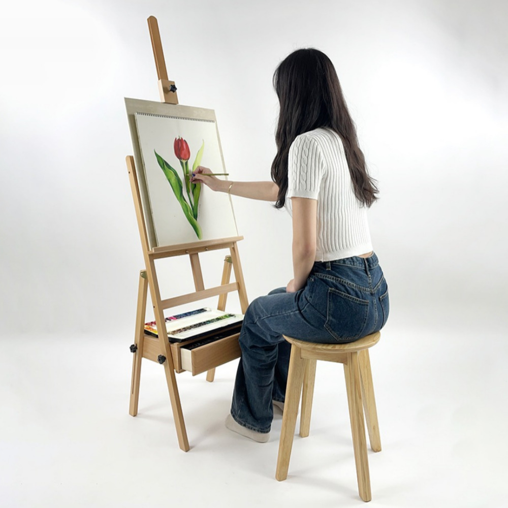 올지 서랍형 이젤 원목 대형이젤 전문가용 고급 대형 그림 나무 수납 이미지 3