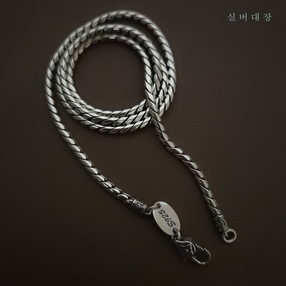 3mm 실버 925 은 남자 여자 패션 레이어드 뱀줄 순은 목걸이 - 상세 이미지 2