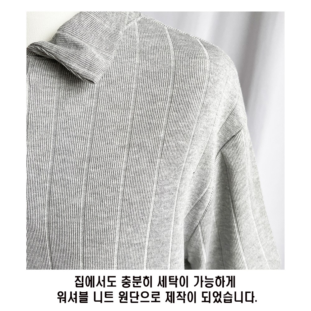 머슬핏니트 남자 여름 반팔 워셔블 얇은 니트 카라넥 네이비, M(100) 이미지 2