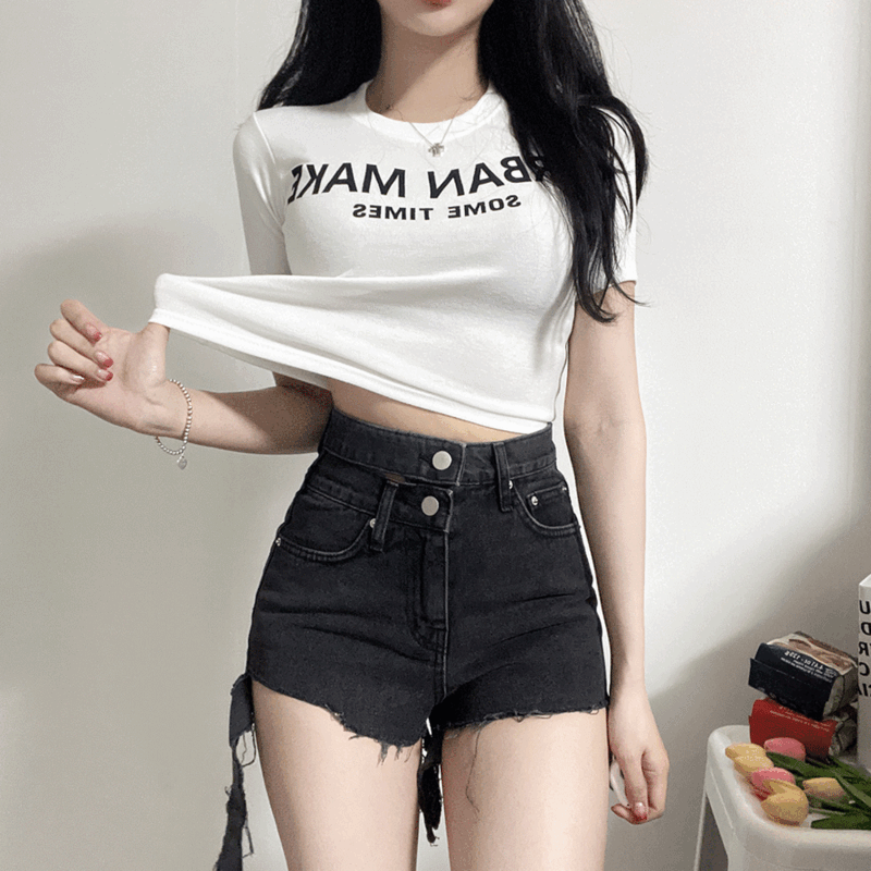 [스판쫀쫀~!] 썸타임 스판 컬러 레터링 슬림 크롭티 (3color) : 예낭낭
