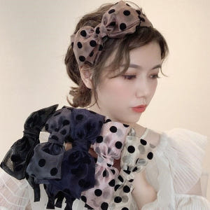 리본 헤어밴드 땡땡이 레이스 머리띠 여성스러운 와이드 밴드