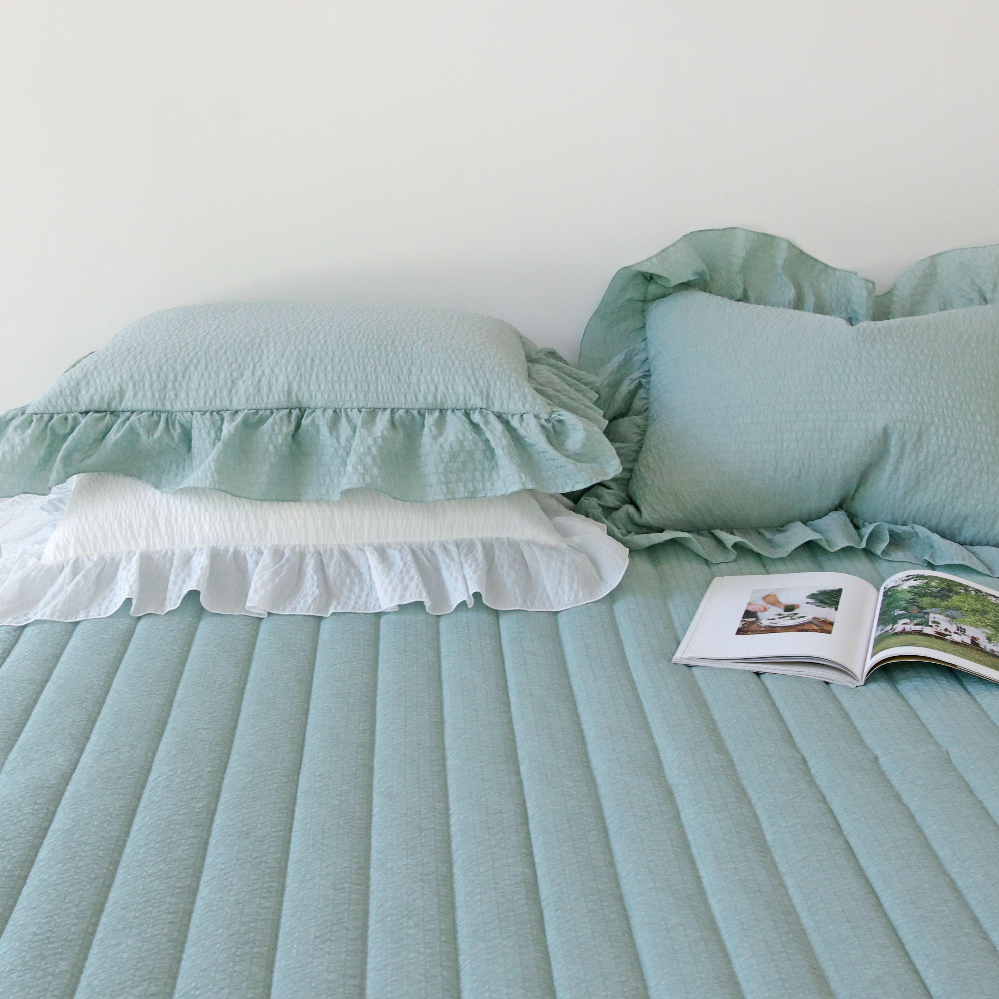 솔리드 에어워싱 시어서커 미끄럼방지 고정밴드 논슬립 침대 여름 패드 Q