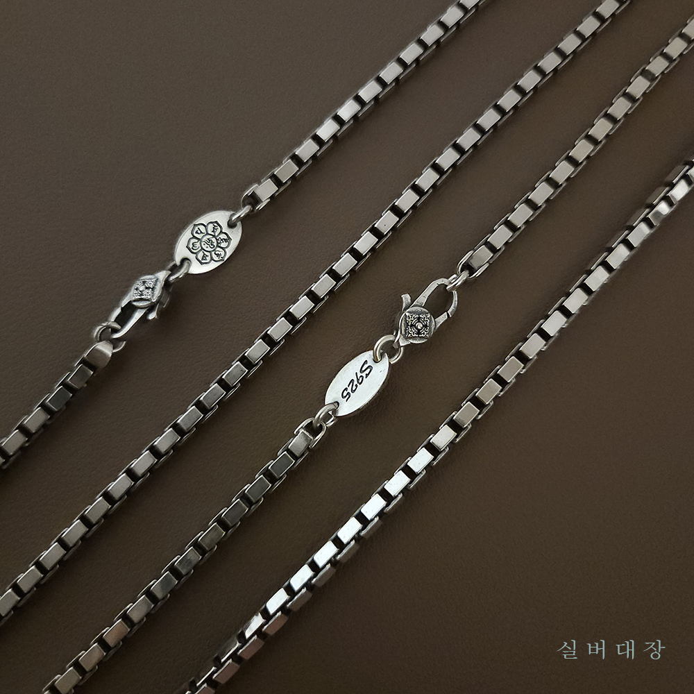 3.6mm 실버 925 체크 박스 체인 순은 남자 힙합 레이어드 목걸이 - 상세 이미지 2