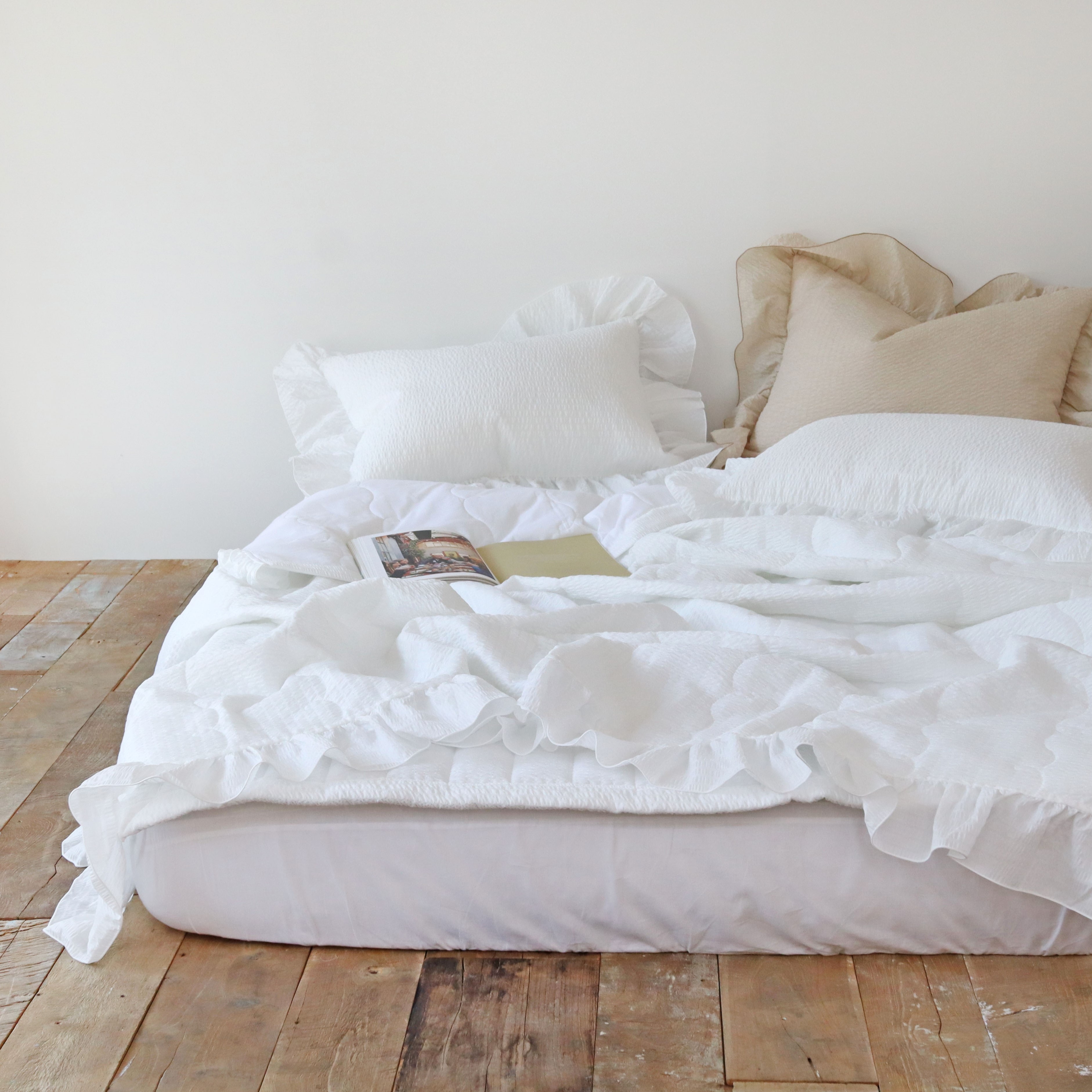 솔리드 에어워싱 시어서커 순면 프릴 시원한 차렵 침구 여름 이불 세트 SS