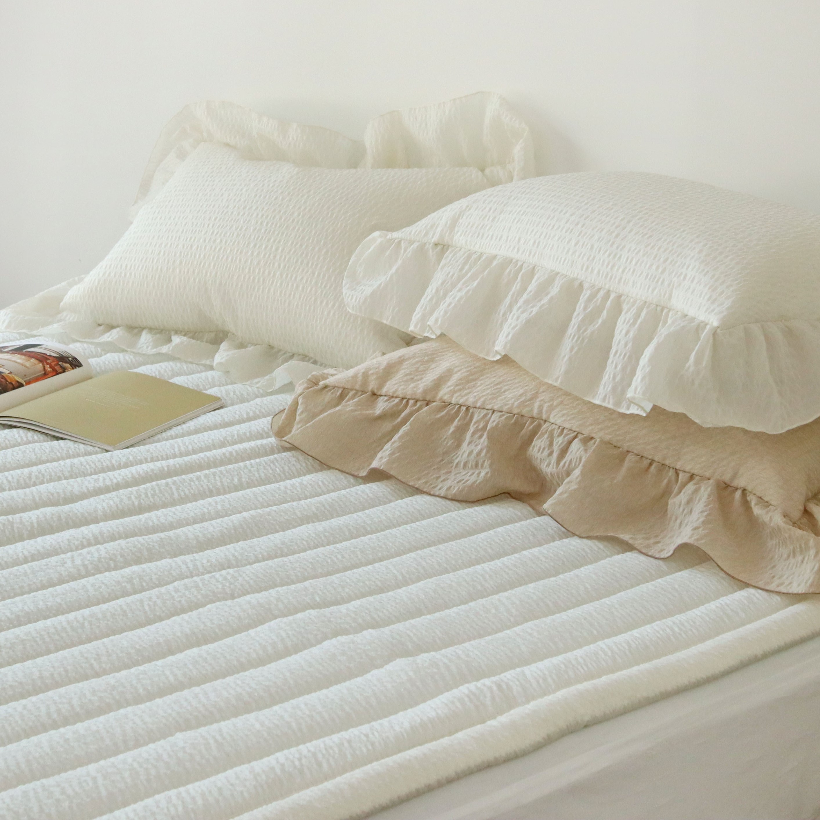 솔리드 에어워싱 시어서커 미끄럼방지 고정밴드 논슬립 침대 여름 패드 Q