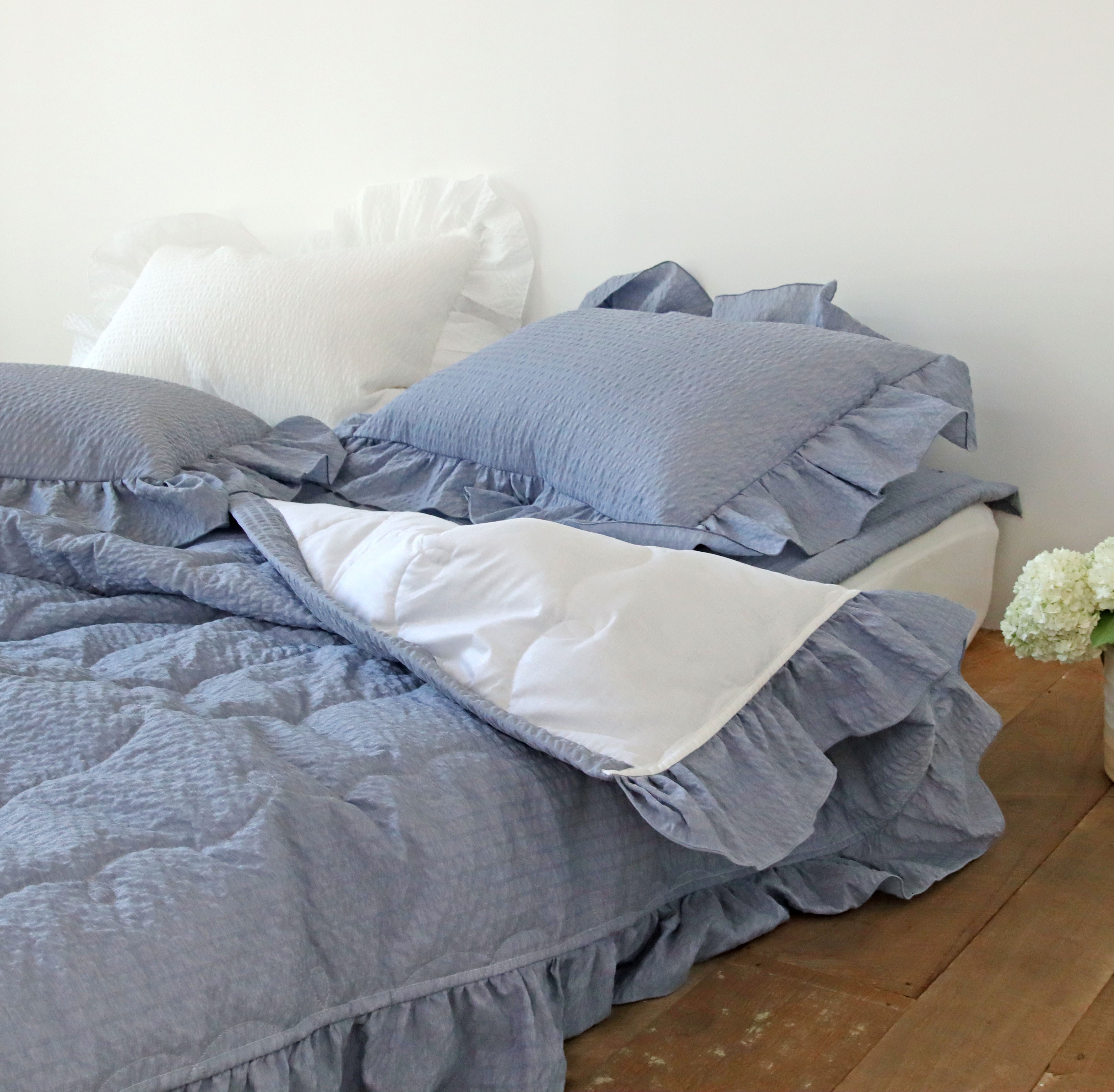 솔리드 에어워싱 시어서커 순면 프릴 시원한 차렵 침구 여름 이불 세트 SS