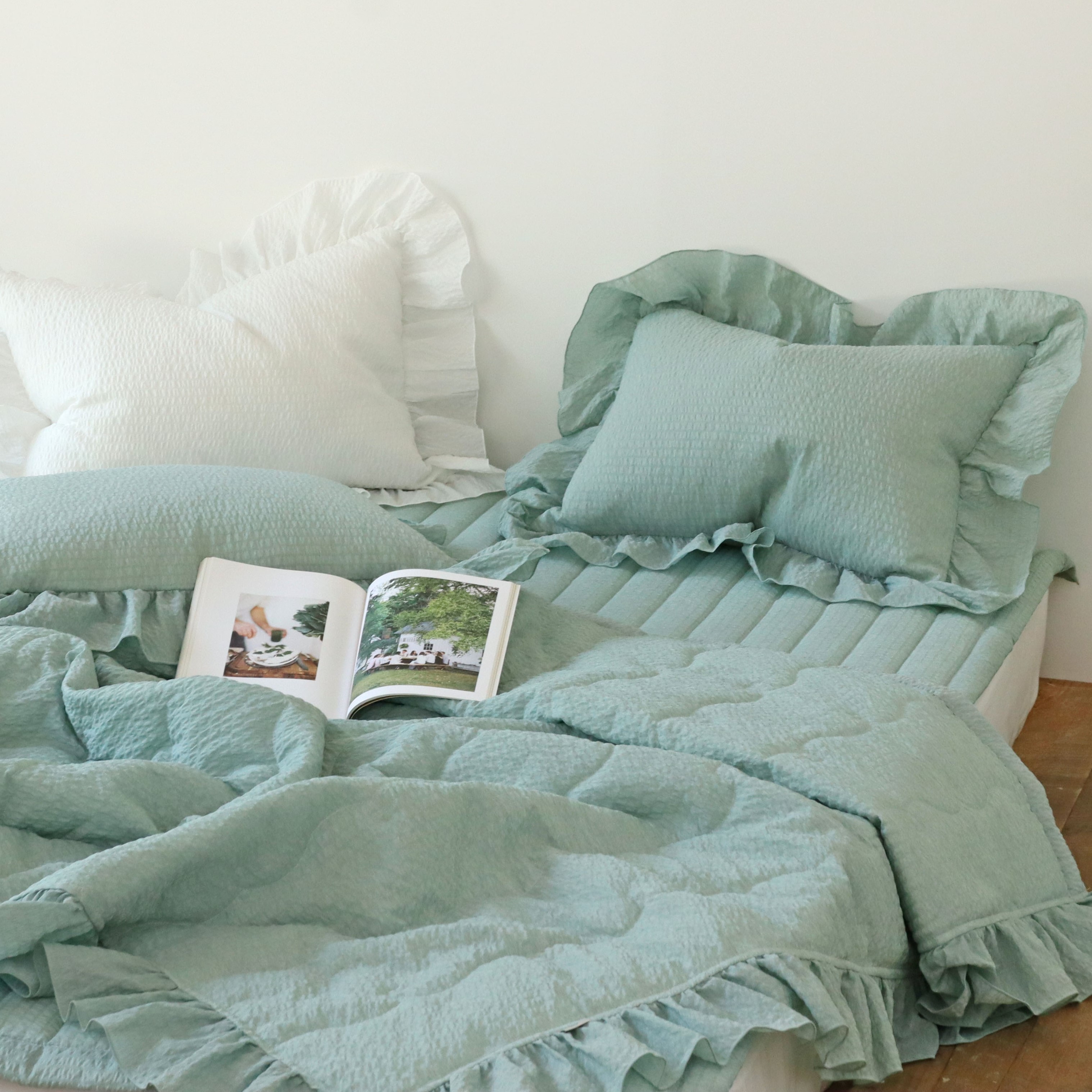 솔리드 에어워싱 시어서커 순면 프릴 시원한 차렵 침구 여름 이불 세트 SS