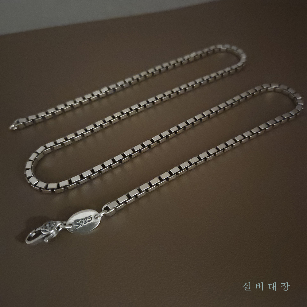3.6mm 실버 925 체크 박스 체인 순은 남자 힙합 레이어드 목걸이 - 상세 이미지 3