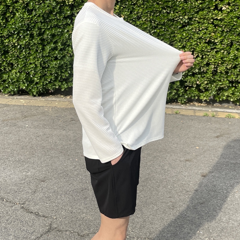 1+1 남자 맥키 봄 여름 가을 쿨링 와플 슬라브 무지 긴팔티 이미지 3