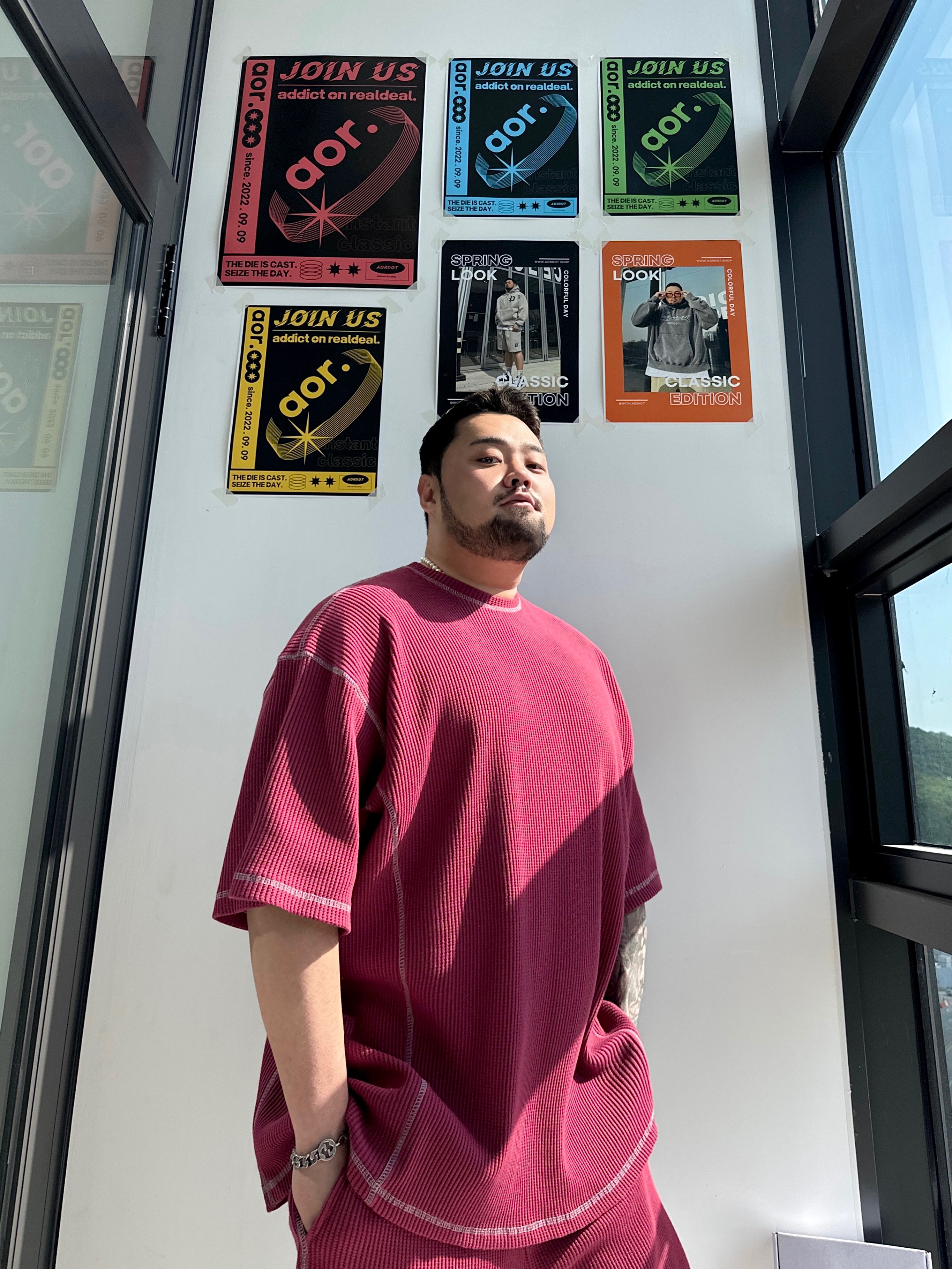 와플 스티치 박스핏 반팔티 4COLOR 빅사이즈 상의 오버핏 에이오알닷 이미지 7