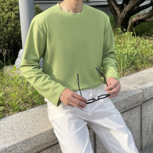 1+1 남자 맥키 봄 여름 가을 쿨링 와플 슬라브 무지 긴팔티 착용 후기 | 사이즈/핏 총정리 - 상품 이미지 4