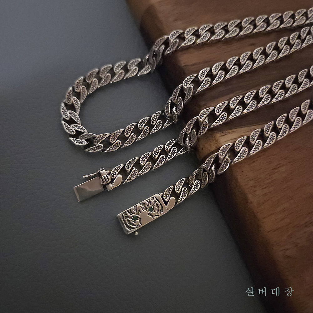 7mm 실버 925 볼드 굵은 남성 패션 앤티크 큐빅 순은 목걸이 - 메인 이미지