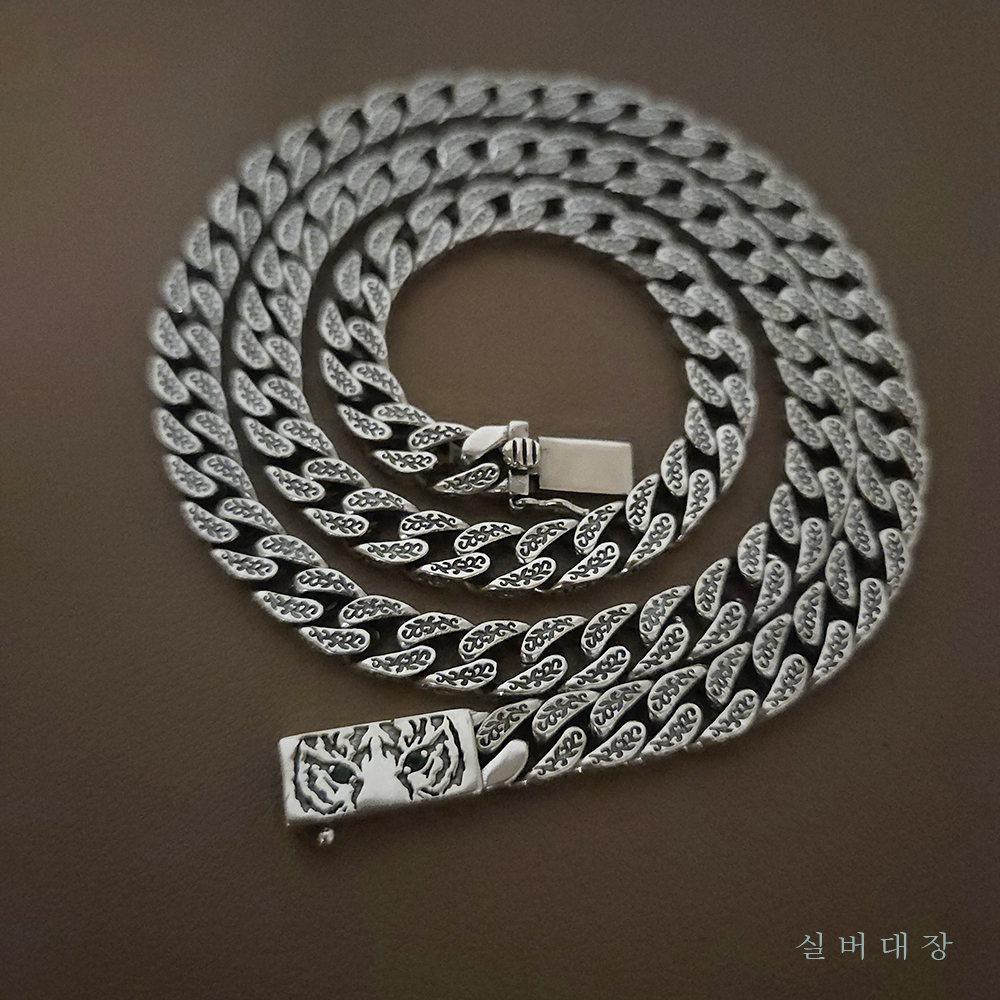 7mm 실버 925 볼드 굵은 남성 패션 앤티크 큐빅 순은 목걸이 - 상세 이미지 3