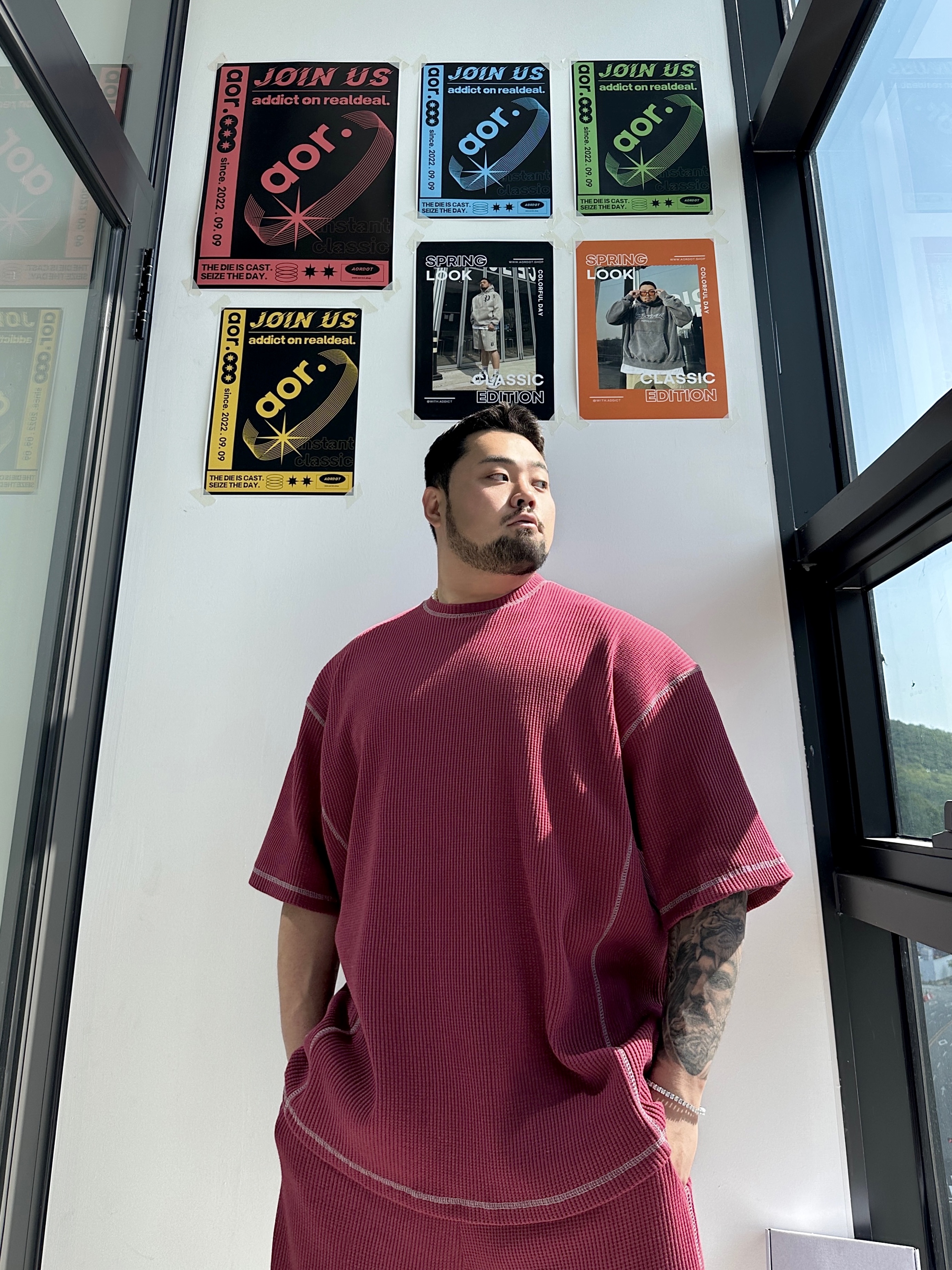 와플 스티치 박스핏 반팔티 4COLOR 빅사이즈 상의 오버핏 에이오알닷 - 상세 이미지 3