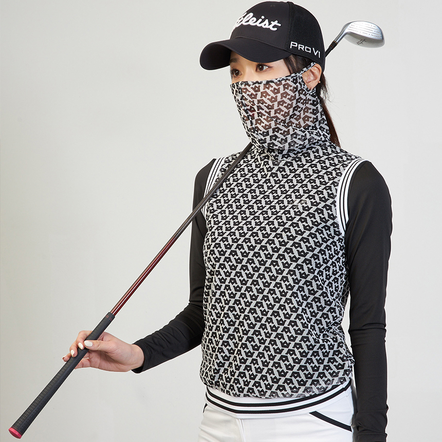 투빅토리 왕관마스크형조끼 시스루 망사 여성골프웨어