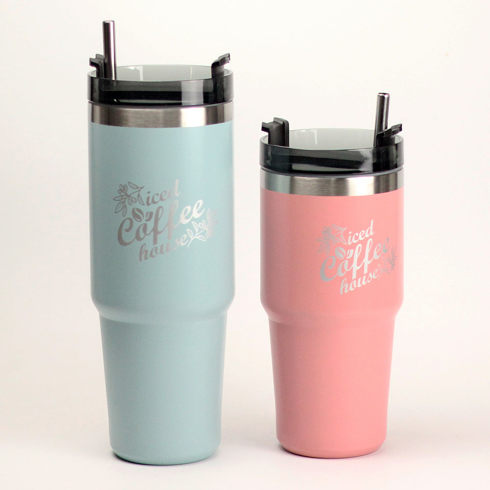 에코 스텐 빨대 텀블러 대용량 보온보냉 텀블러 차량 캠핑 보온병 900ml 600ml - 상품 이미지