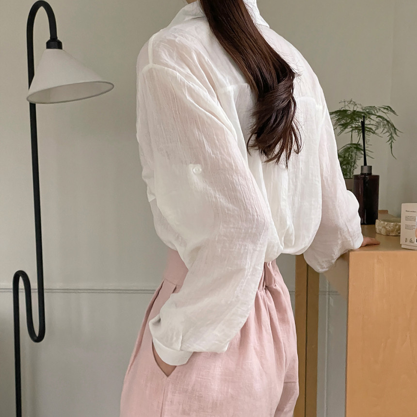 아사면블라우스 여성 여름셔츠 루즈핏 시스루 거즈 남방 아사 셔츠