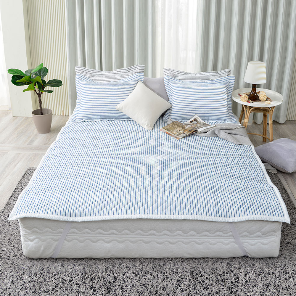 달콤한하루 고정밴드 시어서커 여름 침대패드 매트리스 패드 SS 카이블루