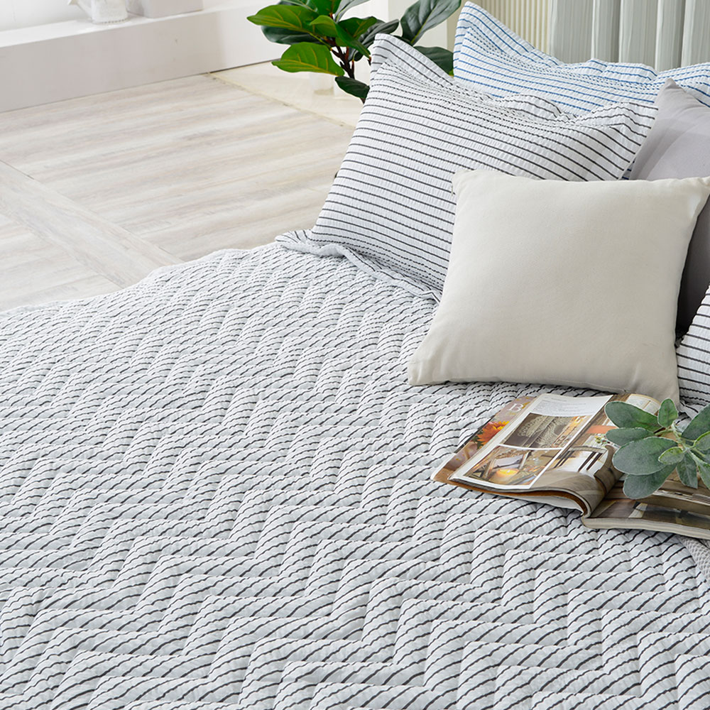 달콤한하루 고정밴드 시어서커 여름 침대패드 매트리스 패드 SS 카이블루