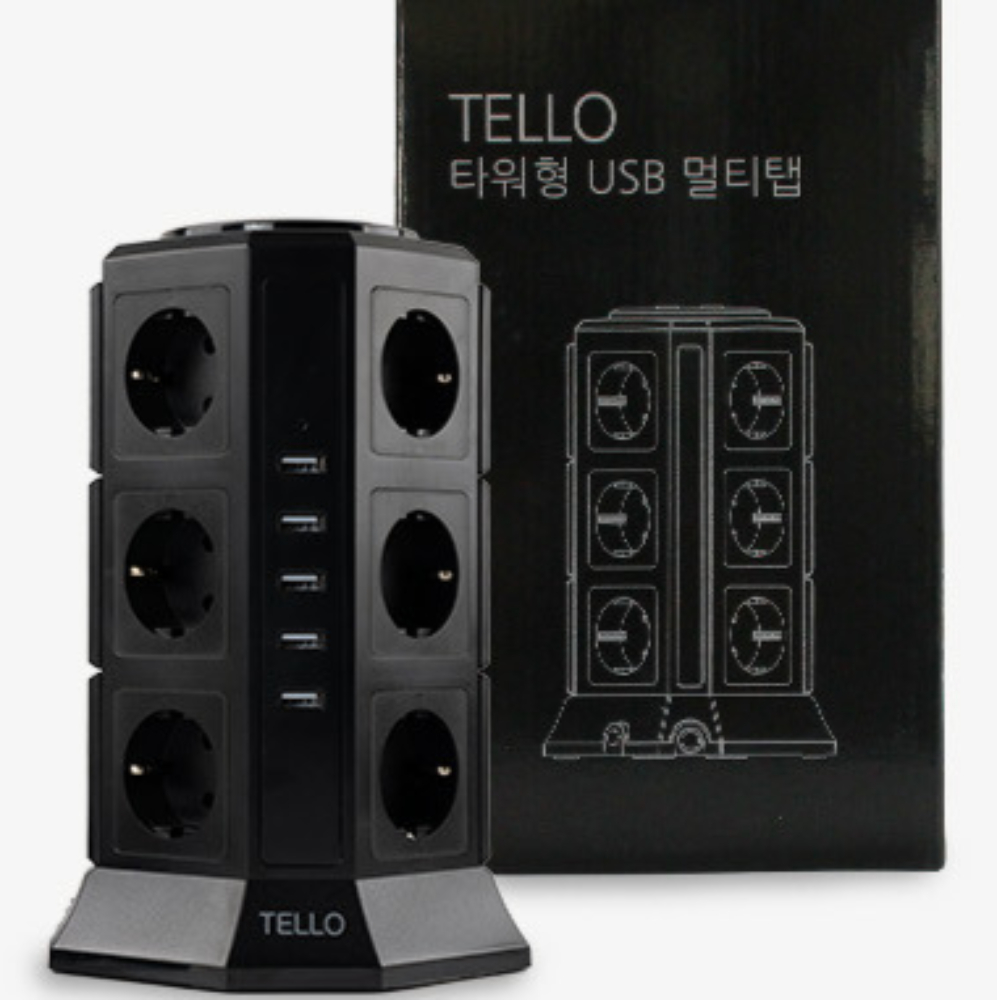 텔로 타워형 멀티탭 USB 충전 포함 17구  캠핑 큐브 멀티콘센트