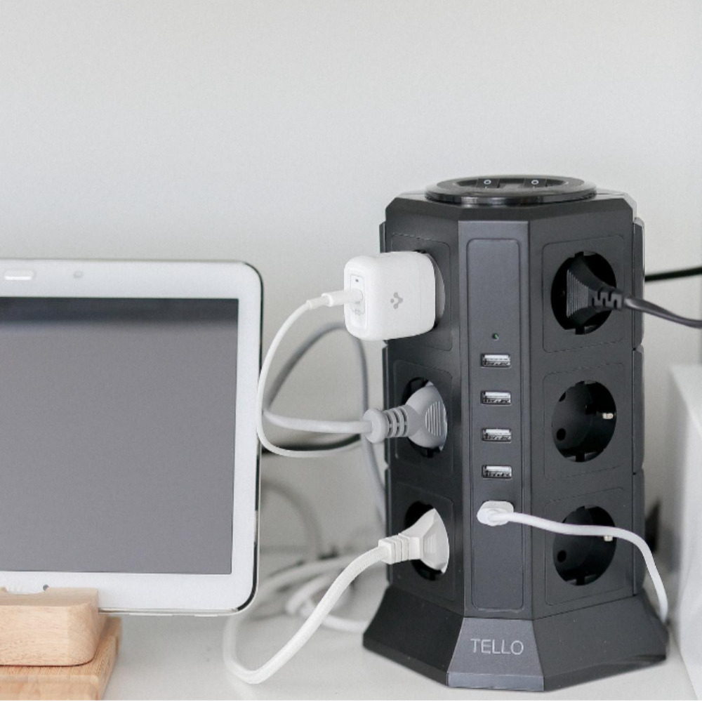 텔로 타워형 멀티탭 USB 충전 포함 17구  캠핑 큐브 멀티콘센트