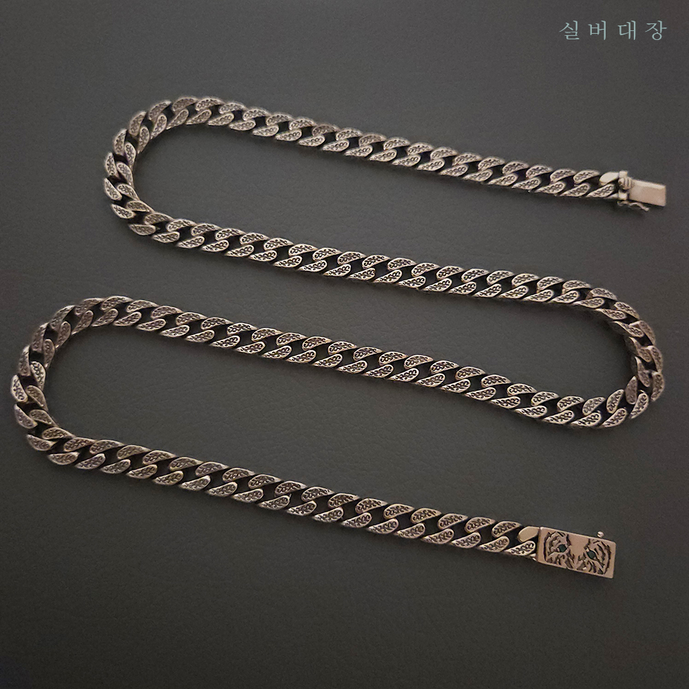 7mm 실버 925 볼드 굵은 남성 패션 앤티크 큐빅 순은 목걸이 - 상세 이미지 4