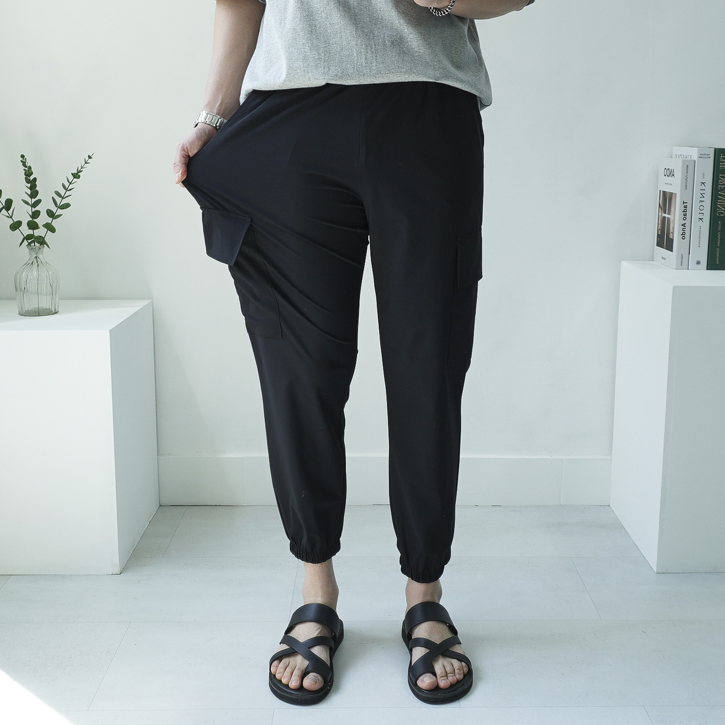 M-3XL 빅사이즈 남자 여름 아이스 밴딩 스판 냉감 쿨 카고 조거팬츠 4color - 상세 이미지 2